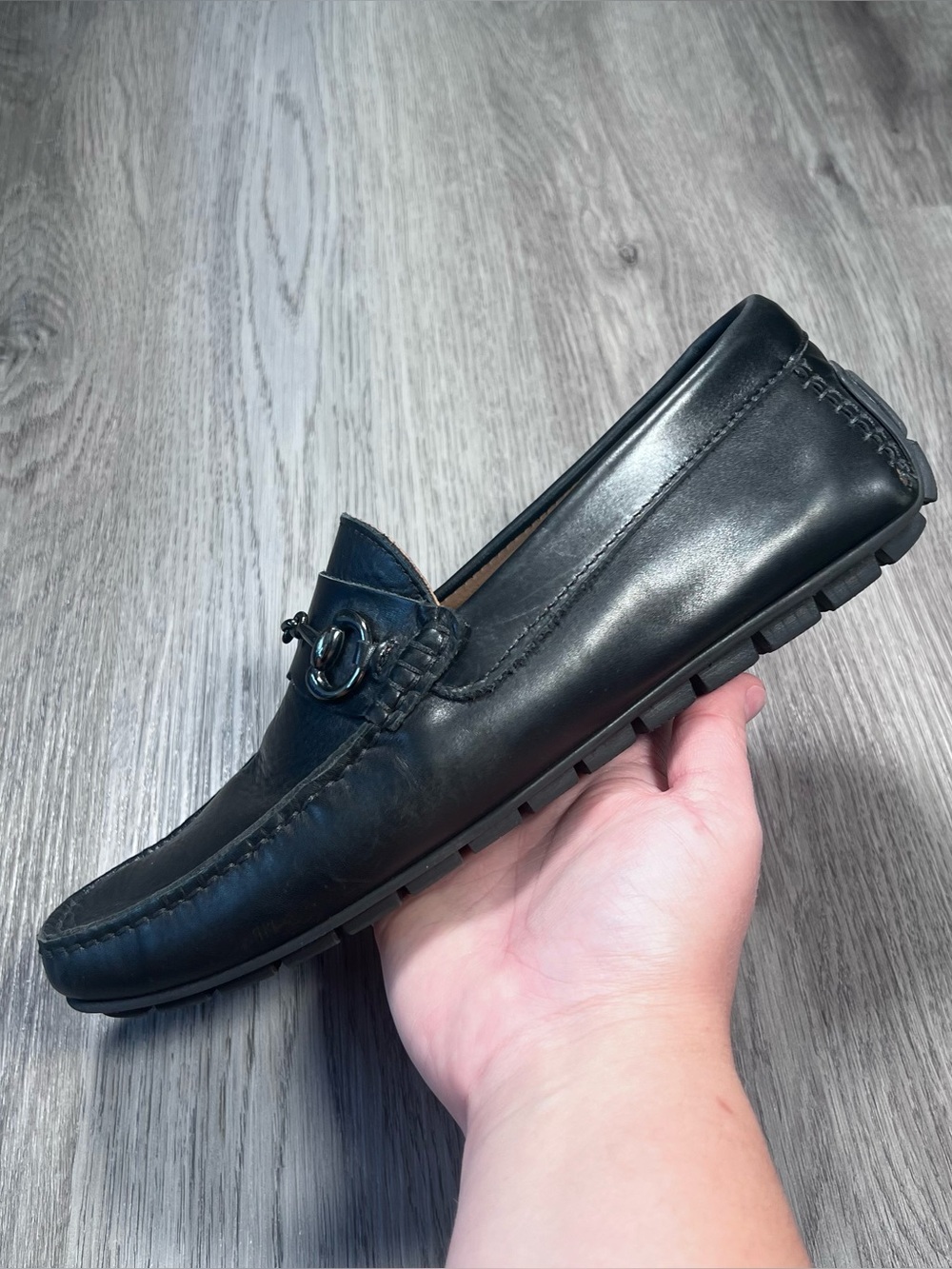 TO BOOT NEW YORK NASHUA MENS BLACK LEATHER HORSE BIT DRIVER LOAFERS SIZE 8 ITALY